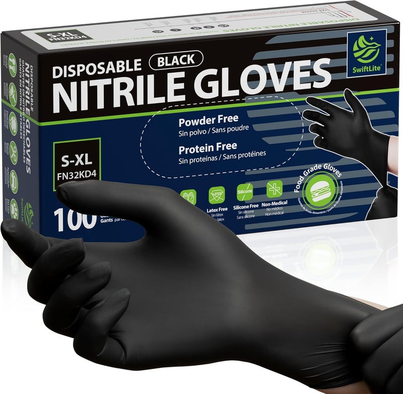 Swift Lite Disposable Nitrile Gloves Black, Food Safe Rubber Gloves Latex-Free Powder-Free for Cooking Food Prep Kitchen Clean - Image 1